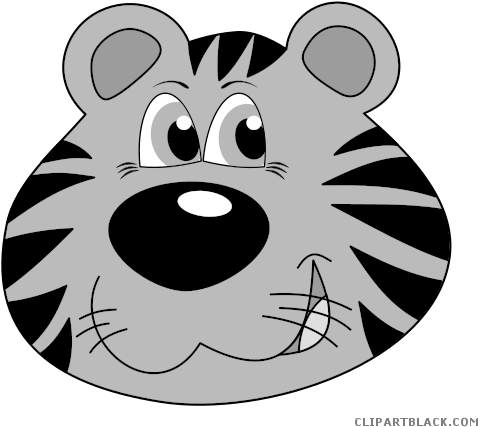 Tiger Face Animal Free Black White Clipart Images Clipartblack - Cartoon Tiger Svg (529x465)