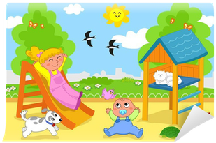 Fotomural Niños Felices En El Patio De Recreo En La - Playing Outside Clipart (400x400)