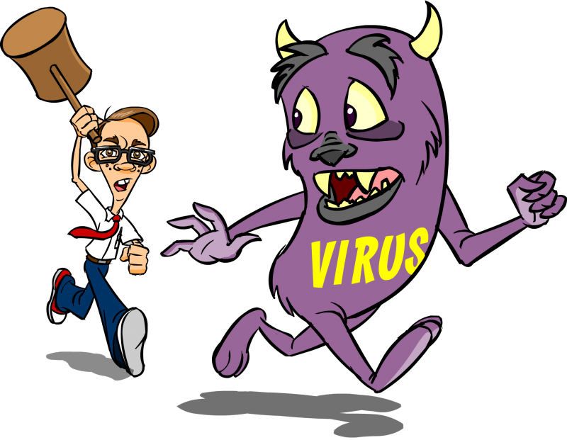 Computer Won't Turn On Check For Viruses - Fighting A Virus Cartoon (800x621)