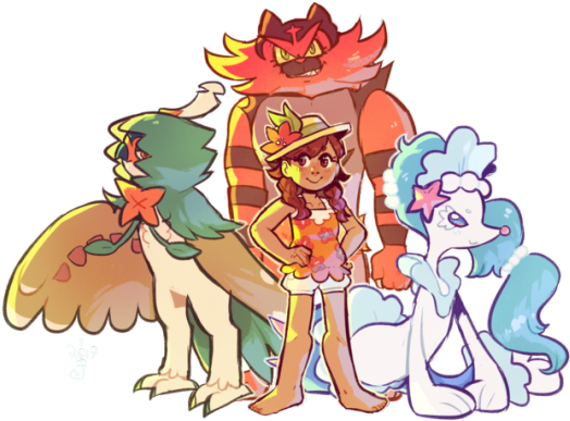 Decidueye, Incineroar, And Primarina - Cartoon (540x475)