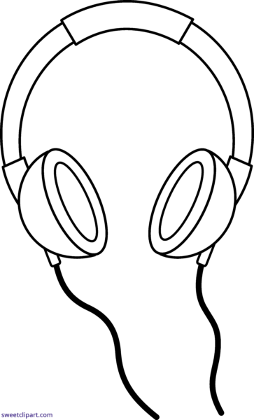 Headphone Clipart Coloring Page - Earphone Clipart Black And White (363x600)