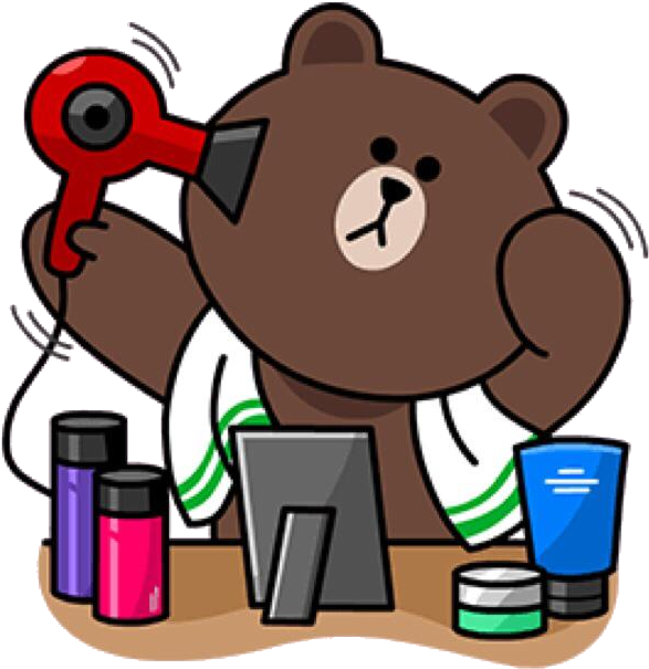 Brown Drying Fur With Hairdryer - Brown Line Friends Sticker (633x640)