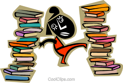 Caught Up In Lots Of Books Royalty Free Vector Clip - Cartoon (480x325)