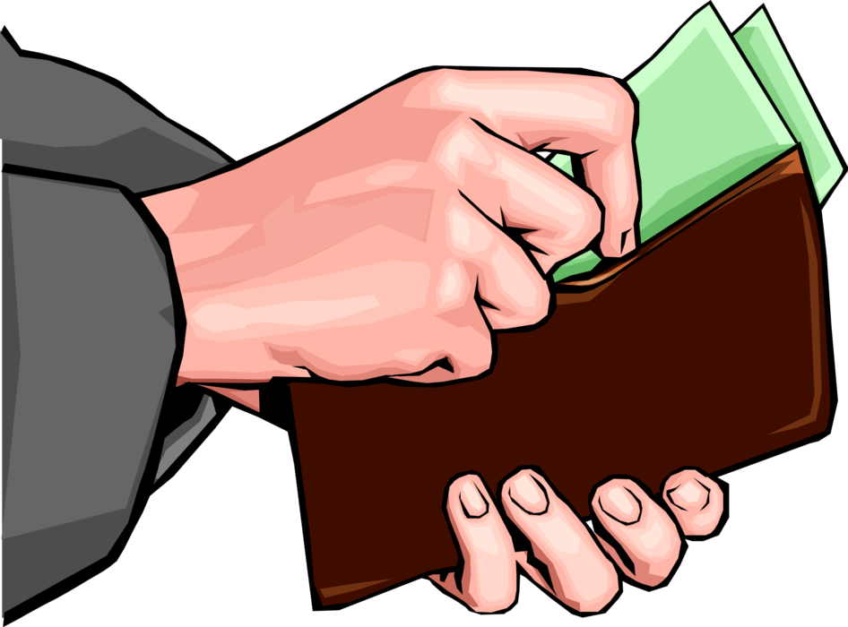 Vector Illustration Of Hands Retrieve Currency Money - Money In A Wallet (946x700)
