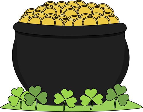 Magnificent Pot Of Gold Pictures And Shamrocks Clip - St Patrick's Day Pot Of Gold (500x390)