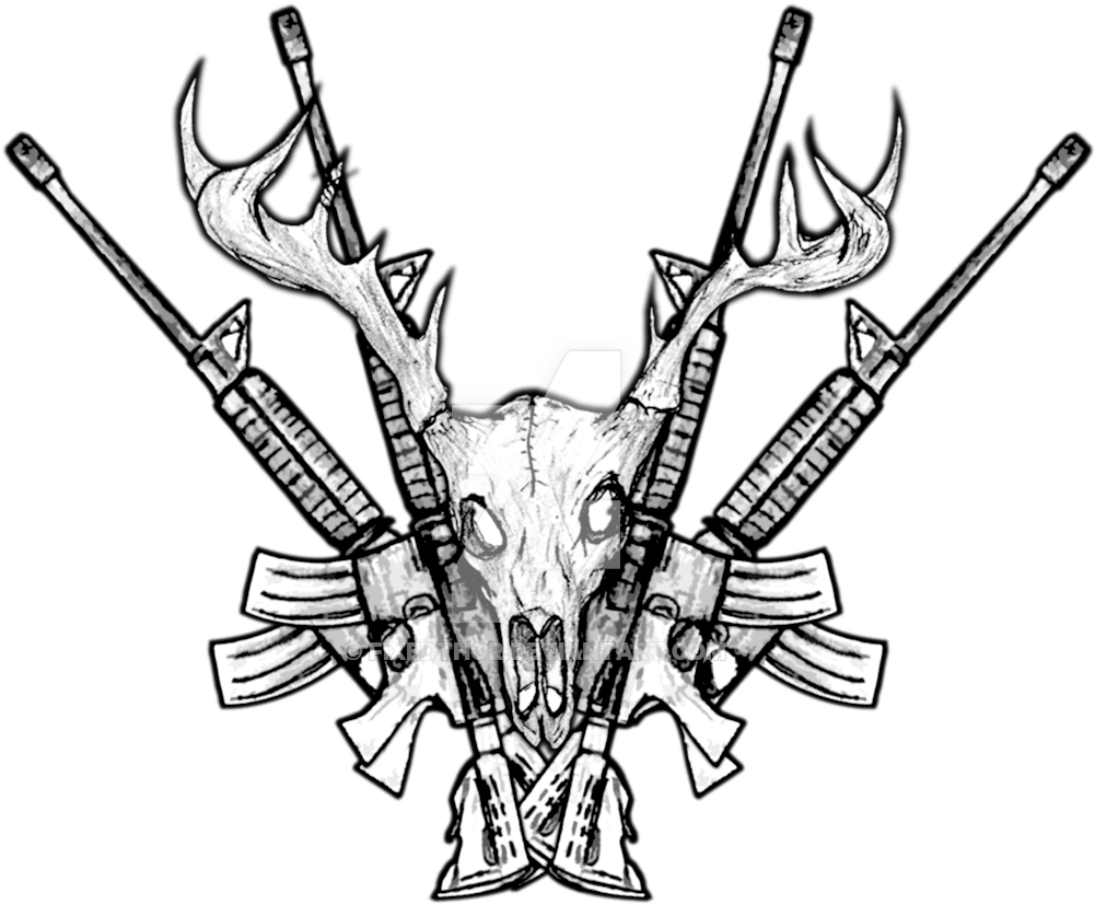 Deer Skull Rifles Crossed By Fixedthor Deer Skull Rifles - Illustration (1024x1068)