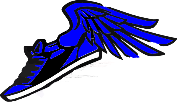 Track Shoe Clipart - Blue Cartoon Running Shoes (600x359)