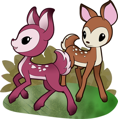Deer Graze And Play In Sun-soaked Meadows - Cartoon (474x480)