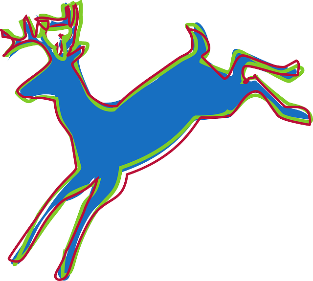 Jumping Stylized, Blue, Silhouette, Deer, Lines, Art, - Silhouette (640x575)