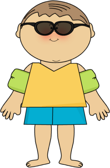 Boy Wearing Arm Floats Clip Art - Boy With Sunglasses Clipart (359x550)