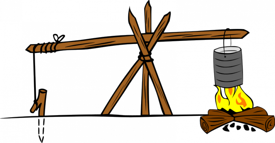 Camp Cooking Crane Vector Drawing - Ancient Clay Popcorn Popper Cooking On A Fire (961x500)