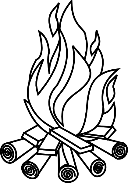 Group Campfire With Interesting Games Conducted By - Fire Black And White Clip Art (420x599)