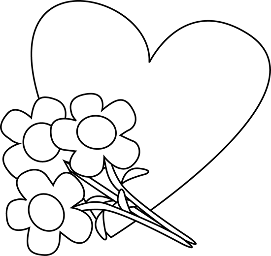 Heart Outline Clipart Black And White Clipart Panda - Valentine's Flowers Clip Art Black And White (550x520)