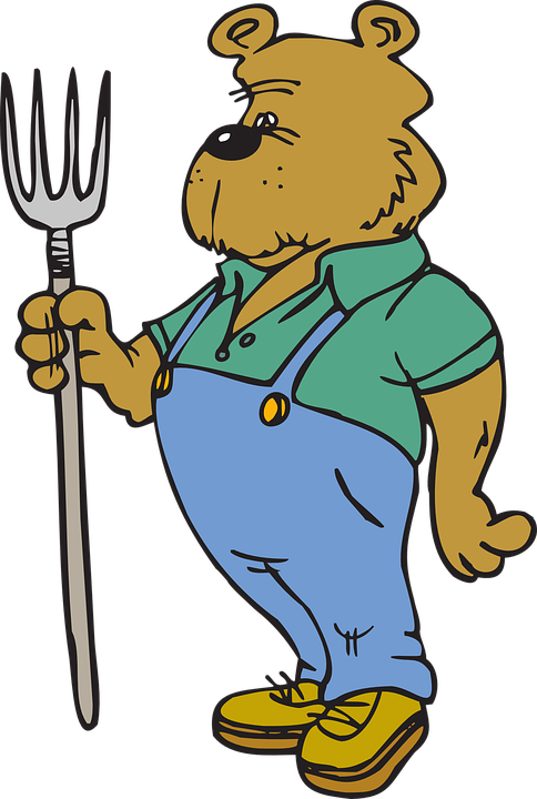 Cartoon, Farm, Tool, Farmer, Bear, Clothes, Pitchfork - Cartoon Bear In Clothes (484x720)