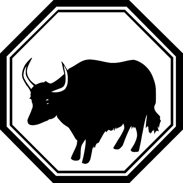 Sign, Black, Silhouette, Cartoon, Farm, Animal - Red Cat And An Ox (640x640)