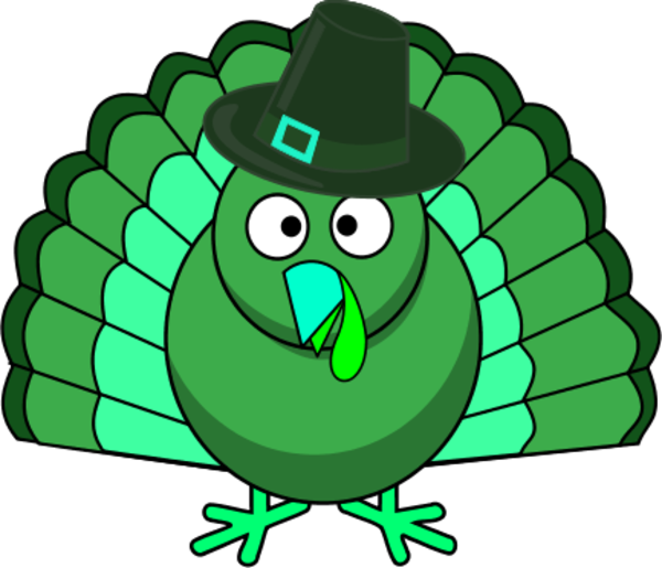 Turkey Clipart Green - Thanksgiving Turkey Cartoon (600x515)