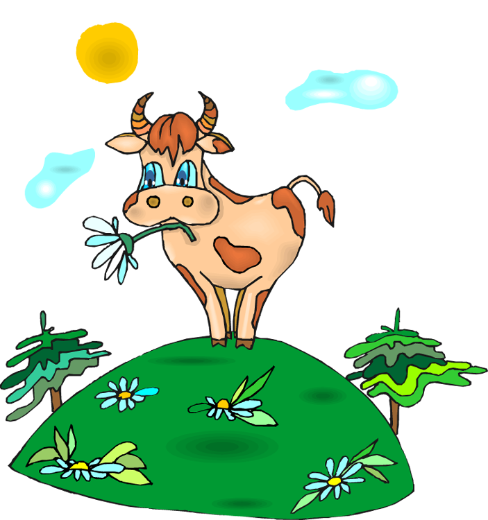 Cow On The Hill Clipart (703x750)