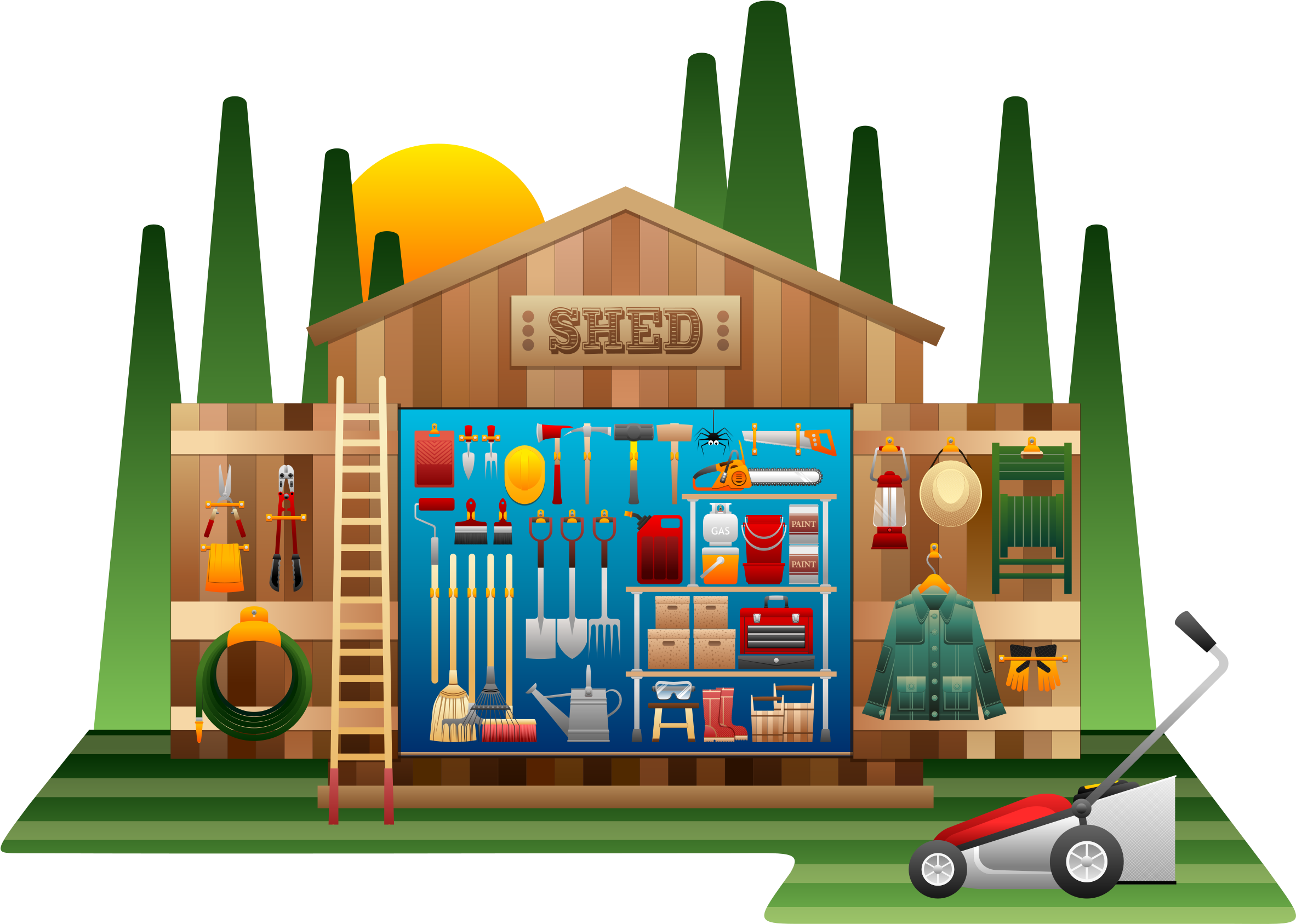 Clipart - Tools In A Shed Clipart (2400x1726)