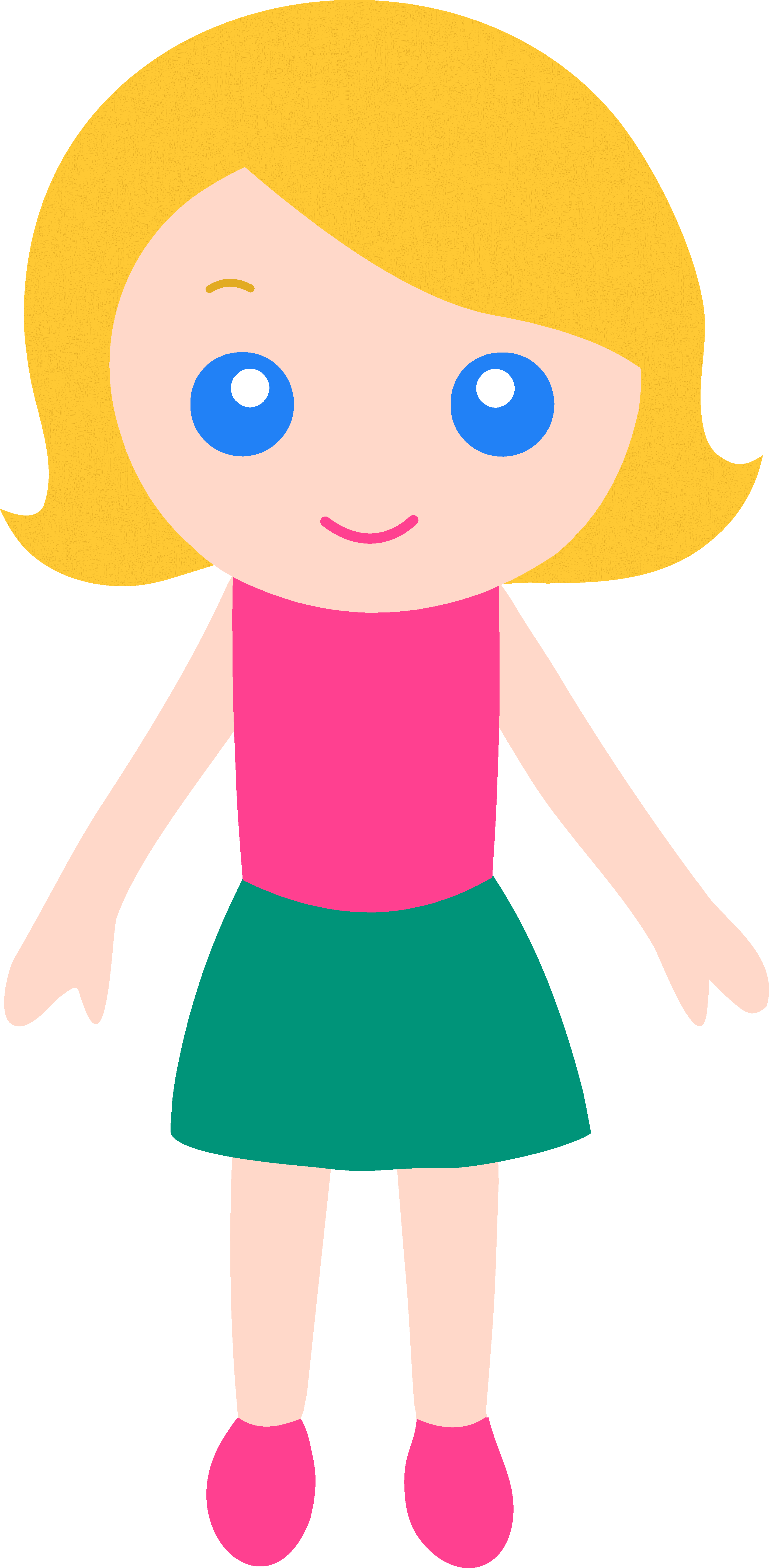 Swimming Buddy Clipart - Cartoon Girl With Blonde Hair And Blue Eyes (2854x5822)