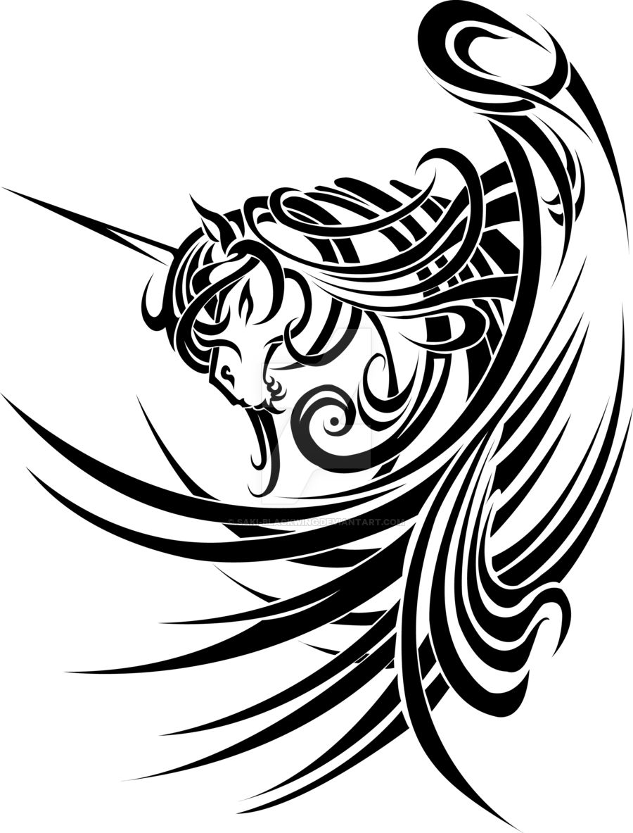Chapiou 16 11 Tribal Unicorn By Saki-blackwing - Unicorn Tribal Tattoo (900x1183)