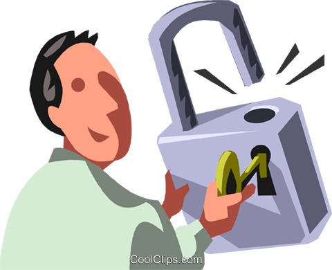 Businessman And A Lock Royalty Free Vector Clip Art - Illustration (480x390)