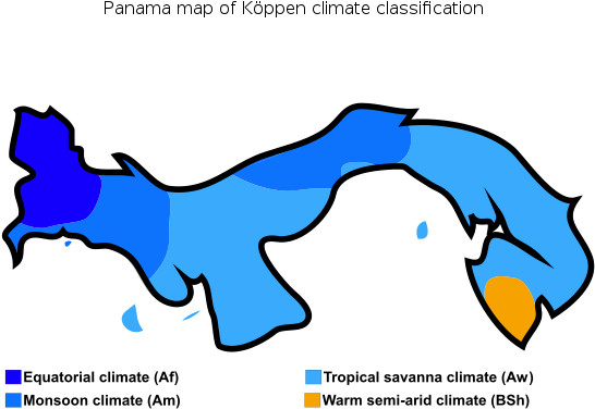 Panama Map Of Köppen Climate Classification - Panama Koppen Climate (600x412)