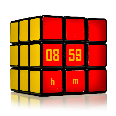 Cube With Alarm Clock Display, Red Front And Yellow - Rubik's Cube (400x400)