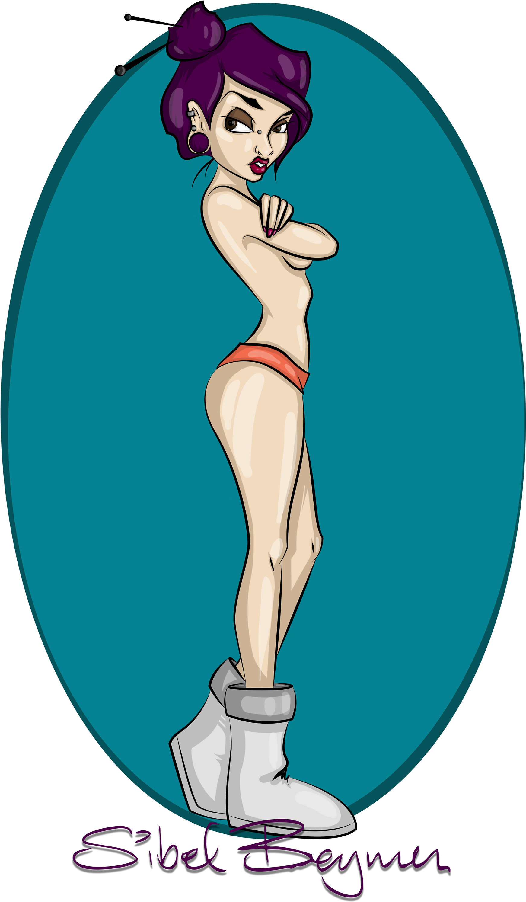 Pin-up Purple - Illustration - Cartoon (1920x3135)