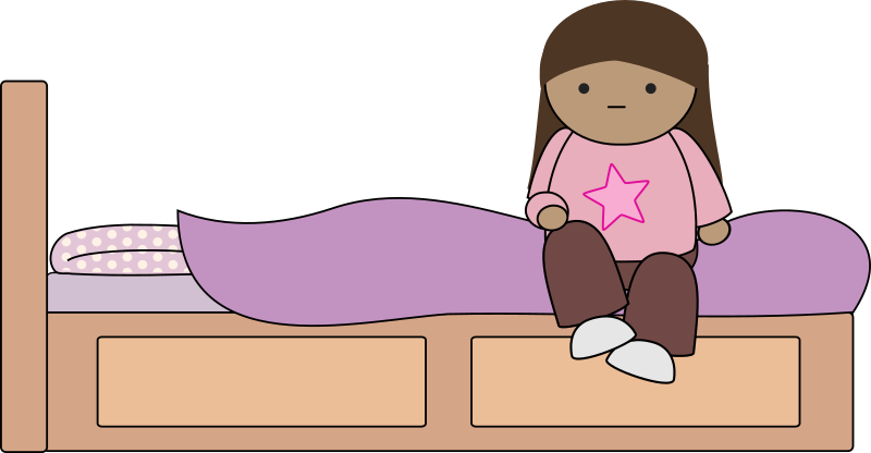 Free Girl Sitting On Her Bed Clip Art - Girl Sitting On Bed Clipart (800x416)