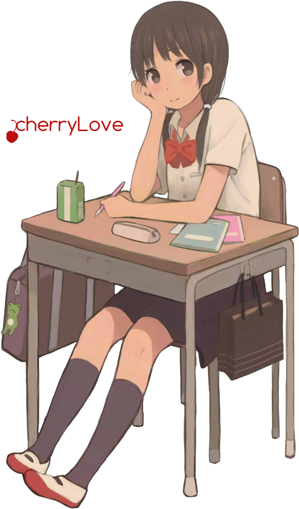 Anime Girl Render 8 By Kamizawayukina - Anime Girl Sitting At Desk (668x1046)