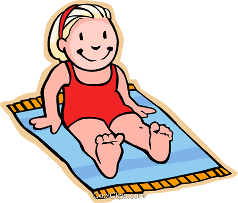 Girl On Beach Towel, Sun Bathing Royalty Free Vector - Beach Towel Clip Art (480x408)