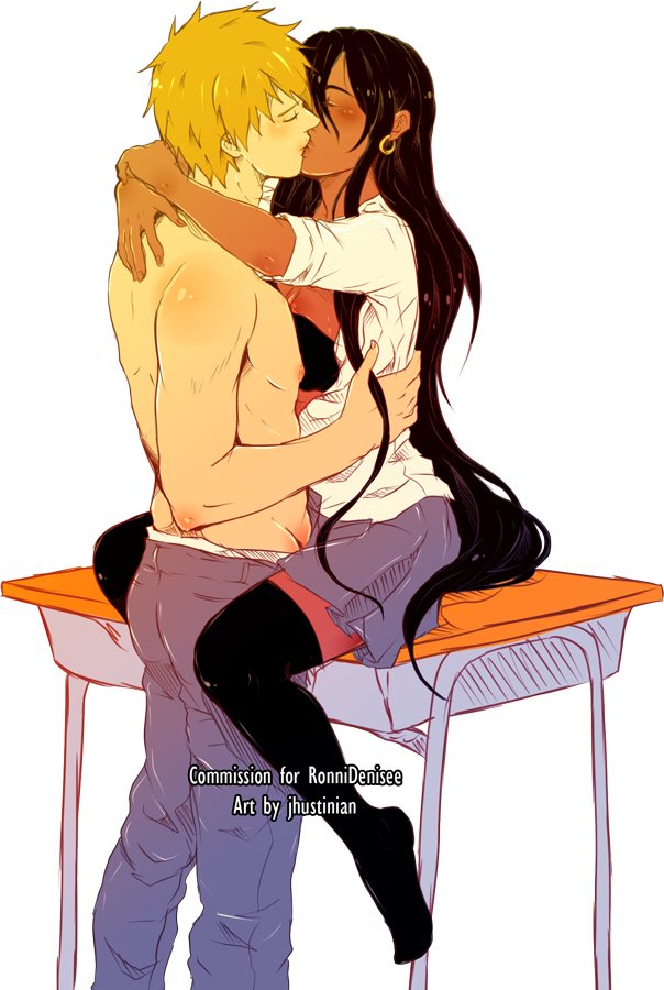 High School Desk By Zvrn - Anime Girl Sitting At A Desk (604x900)