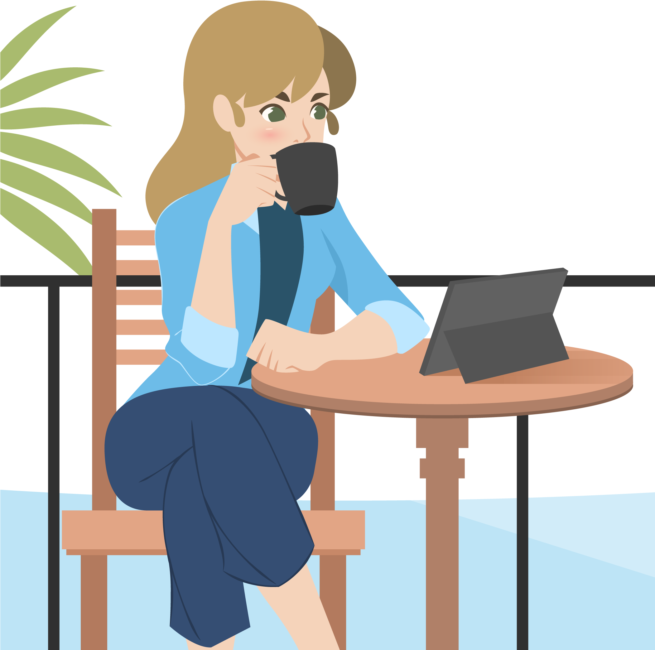 Coffee Cafe Drawing Starbucks - Woman Drinking Coffee Png Transparent (2100x2100)