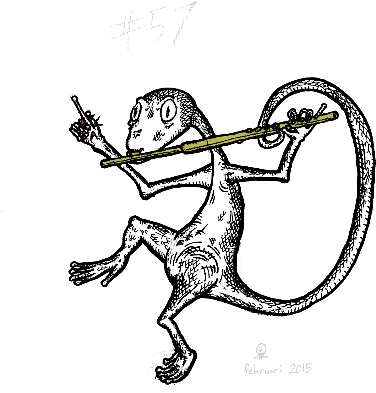 Lizard Playing A Flute - Cartoon (1280x1280)