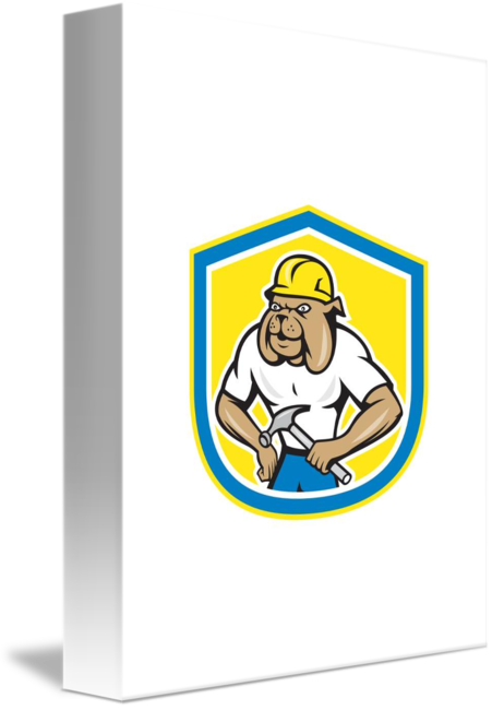 Bulldog Construction Worker Holding Hammer Cartoon - Bulldog (451x650)