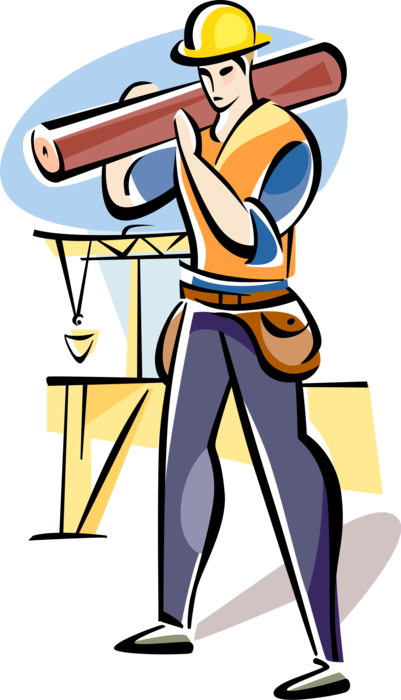 Vector Illustration Of Construction Worker Carries - Cartoon (401x700)