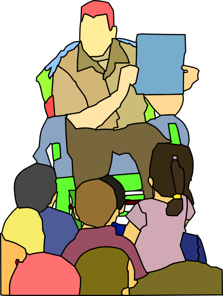 Children Reading Clipart - Man Reading To Kids Clipart (450x599)