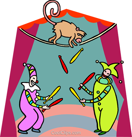 Juggling Clowns, Monkey Royalty Free Vector Clip Art - Cartoon (464x480)