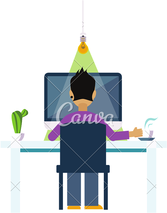 Man Behind The Desk Working - Illustration (800x800)