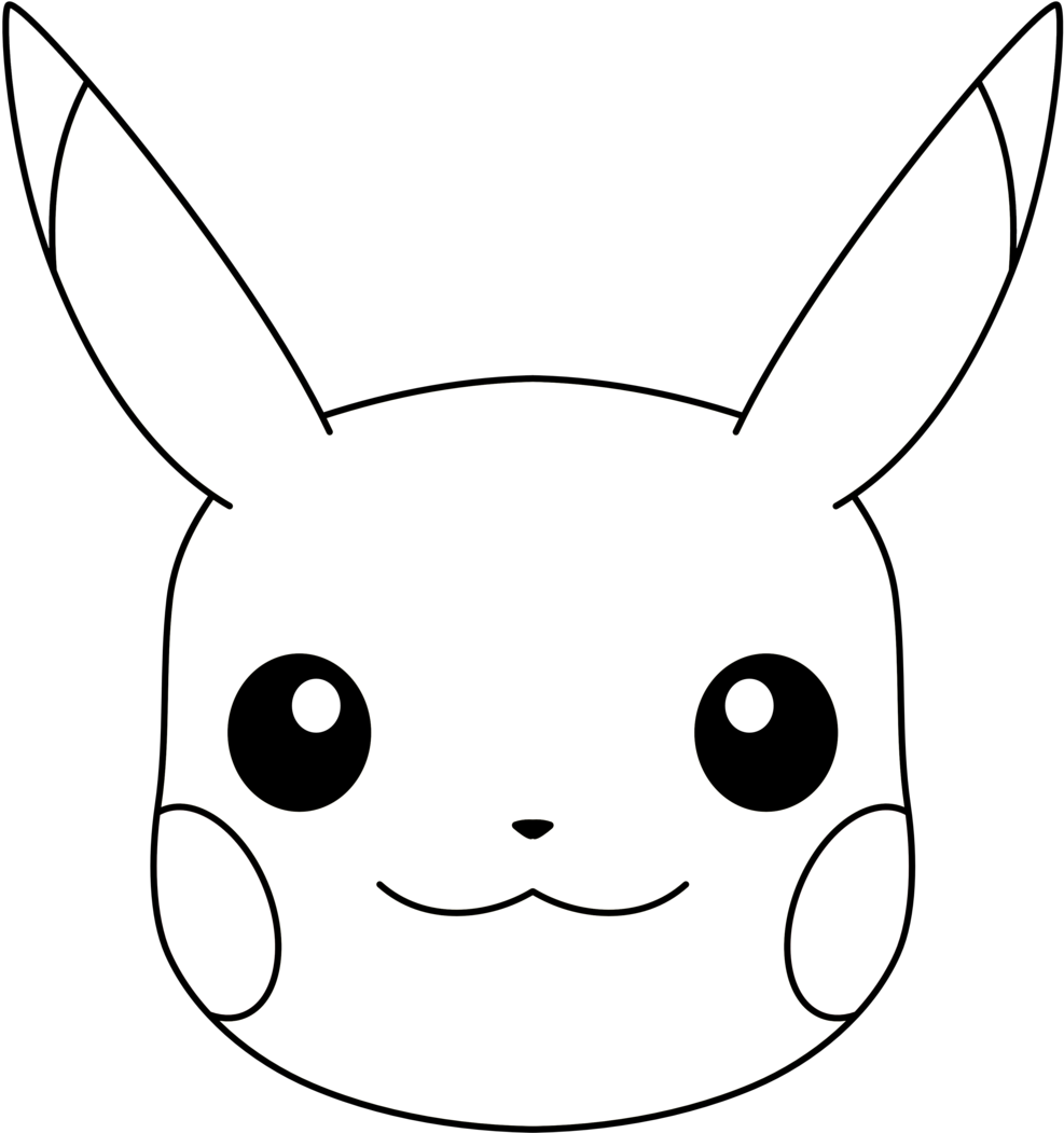 Pikachu Clipart Black And White - Pikachu Face Line Art (1024x1073)