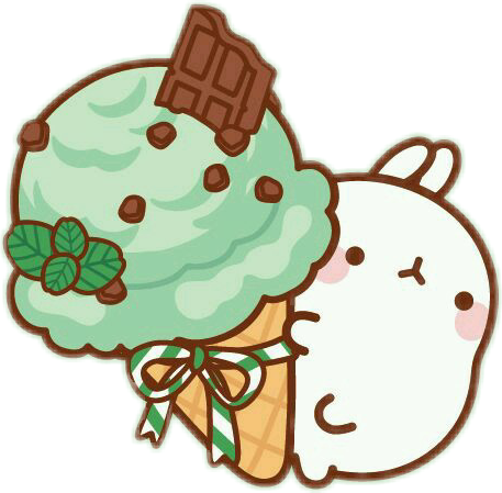 Molang Cute Bunny Cutebunny Cutesticker Icecream Icecre - Kawaii Mint Chocolate Chip Ice Cream (457x449)