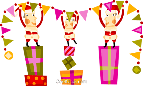 Elves Hanging A Banner Royalty Free Vector Clip Art - Elves Hanging A Banner Royalty Free Vector Clip Art (480x289)