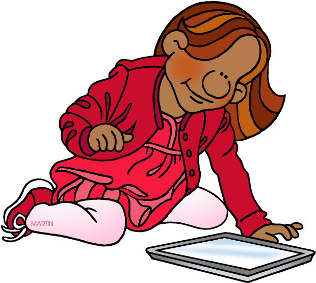Young Girl With Tablet - Philip Martin School Clipart (648x572)