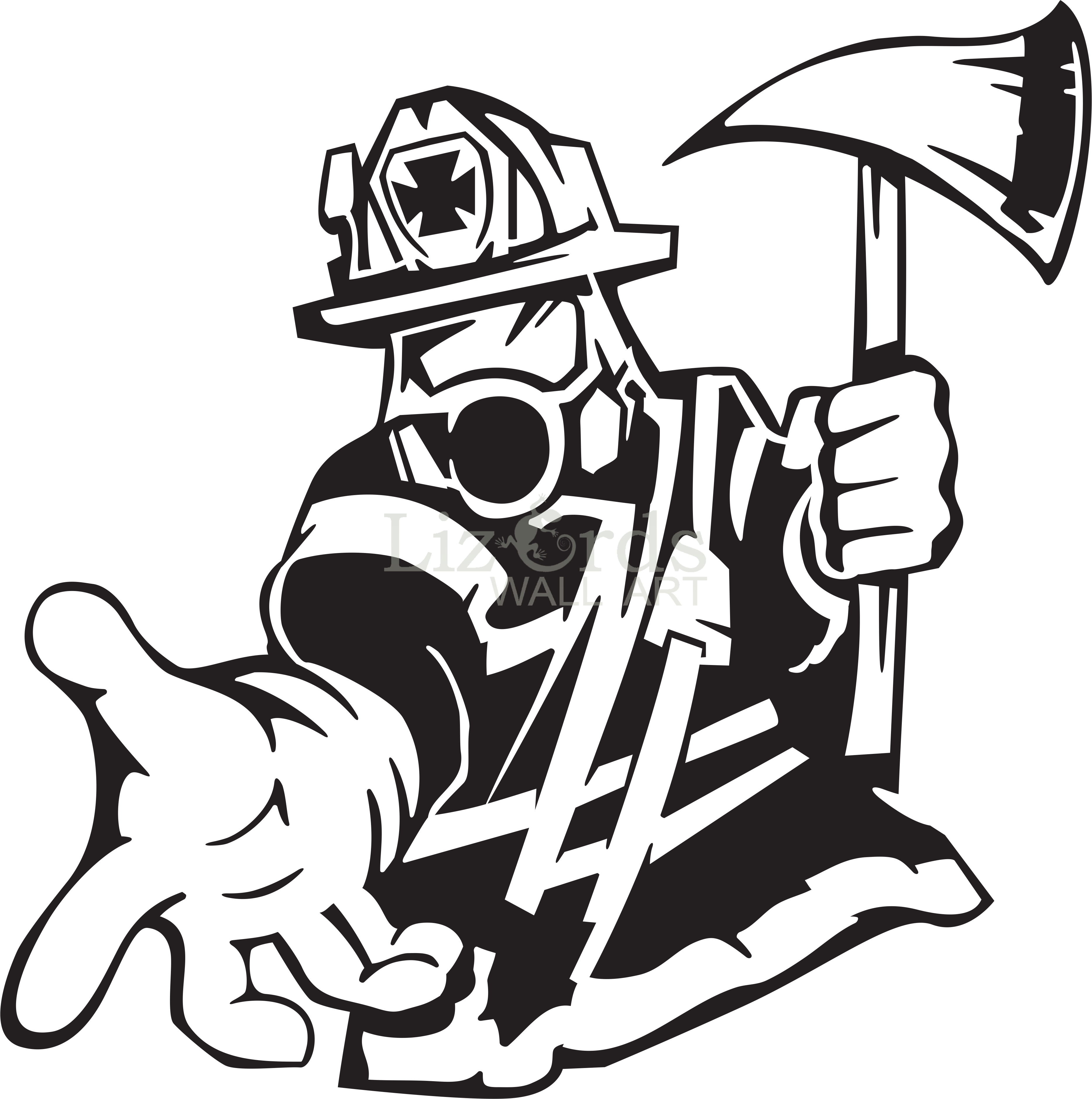 Firefighter Text Sticker Line Art Silhouette - Firefighter Line Art (3732x3758)