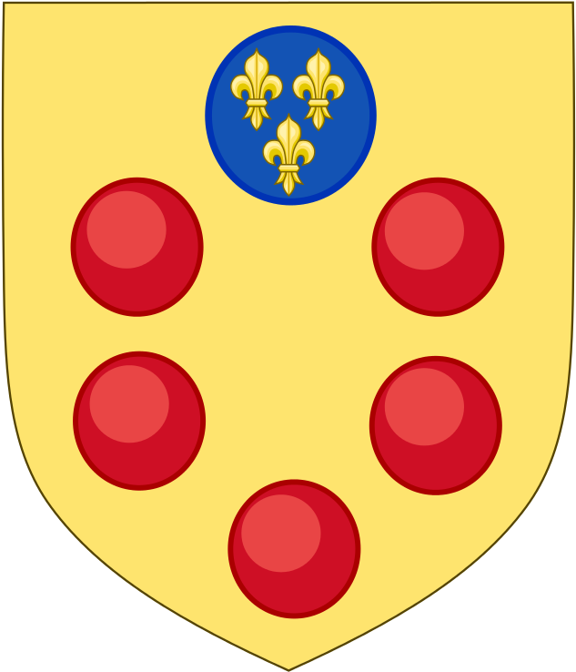 The "augmented Coat Of Arms Of The Medici, Or, Five - De Medici Family Crest (640x747)