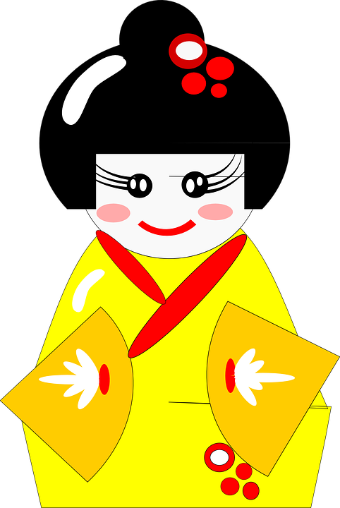 Kimono Clipart Clip Art - Geisha In Yellow Kimono 1 25 Magnet Cute Japanese Gesha (482x720)