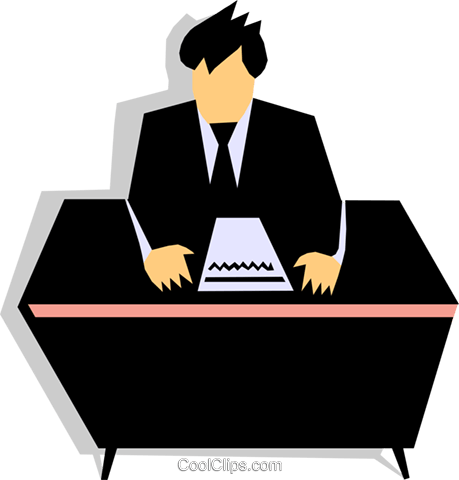 Man At Desk Royalty Free Vector Clip Art Illustration - Человек За Столом (459x480)