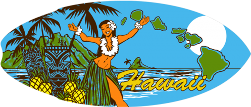 Vintage Hula Girl Mini Surfboard - Surfboard (500x500)
