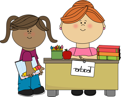 Student At Teachers Desk - Helping The Teacher (500x403)