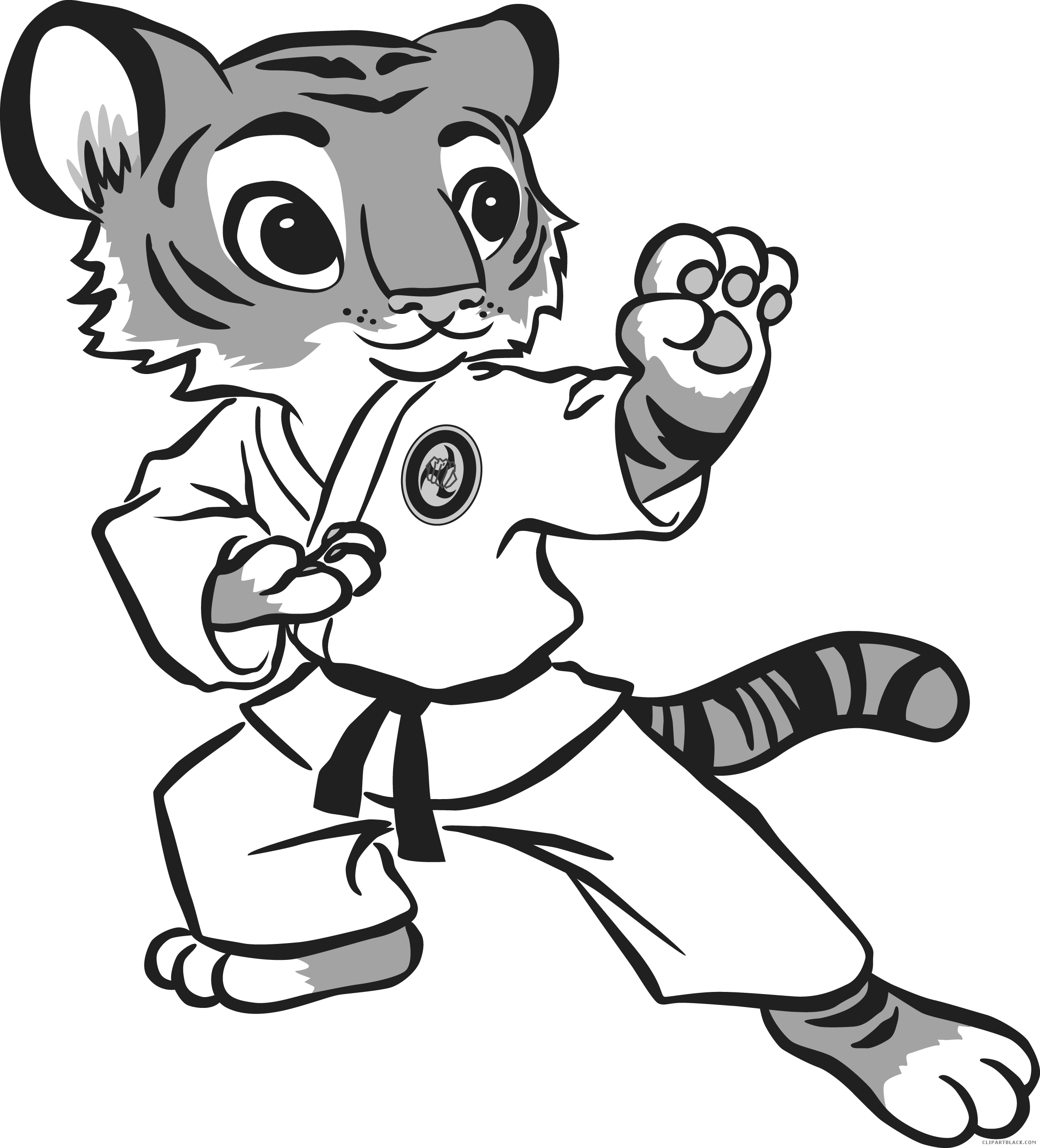 Tiger Animal Free Black White Clipart Images Clipartblack - Cartoon Karate Tiger (2406x2655)